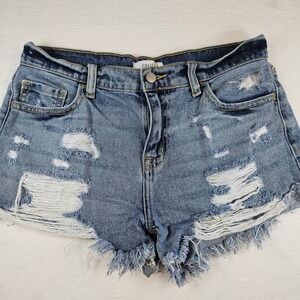 Cello Women Medium Wash Distressed Denim Shorts High Rise Frayed Raw Hem Size M